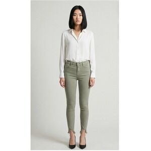 LAGENCE Women's High Rise Skinny Jeans Olive Green Frayed Hem Size 25